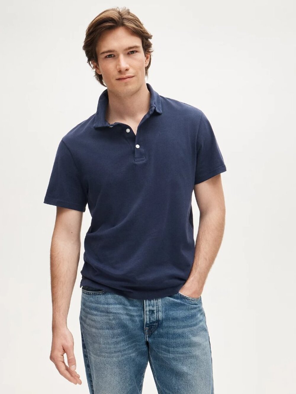 Men's J. Crew Navy Blue Sueded Jersey Short Sleeve Polo Shirt L NWT